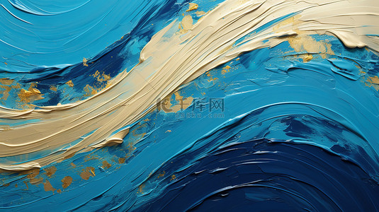金色和海蓝色波浪漩涡油画质感背景10