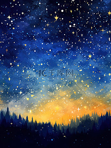 印象派绘画夜空明亮星星14