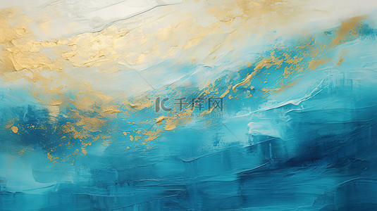 海蓝色背景图片_金色和海蓝色波浪漩涡油画质感背景2