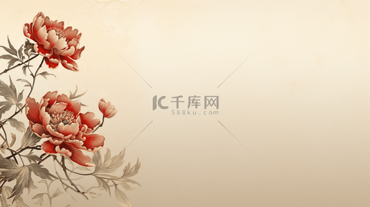 手绘牡丹花背景图片_手绘庆新年牡丹工笔画背景3