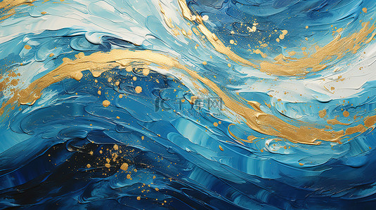 金色和海蓝色波浪漩涡油画质感背景17