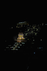 以色列海法夜间高空俯瞰巴伊寺