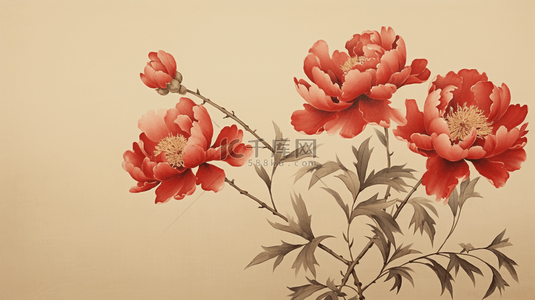 新年春节手绘背景图片_手绘牡丹花盛开新年背景4