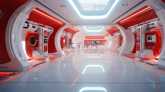 红色高科技隧道感创意展台背景1