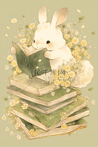 读书看书背景图片_认真学习的小兔子