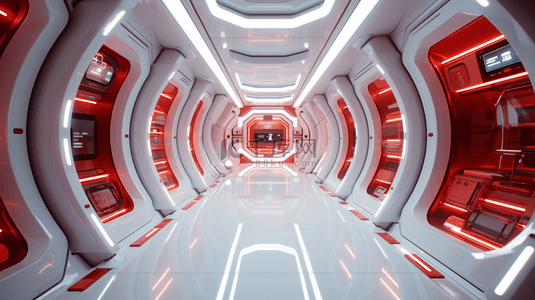 红色背景科技感背景图片_红色高科技隧道感创意展台背景4