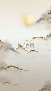 古风山水鎏金背景图片_国风中秋节鎏金箔金中秋节山水