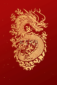 中国风龙年简约风红金底纹中式背景6