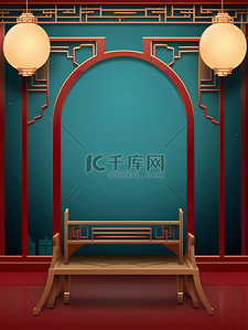 古典电商背景图片_中国风古典建筑深绿色背景10