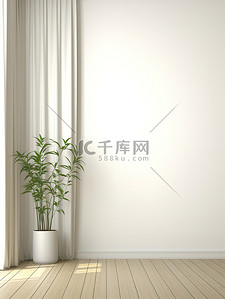 电窗帘背景图片_木地板窗帘绿色植物电商背景1
