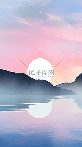 海上的月亮背景图片_蓝粉色清新中秋节海上生明月背景