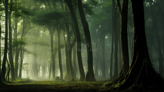 清新背景图片_晨雾徘徊在森林里背景1