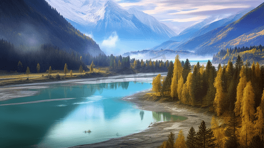 湖水远山美景摄影