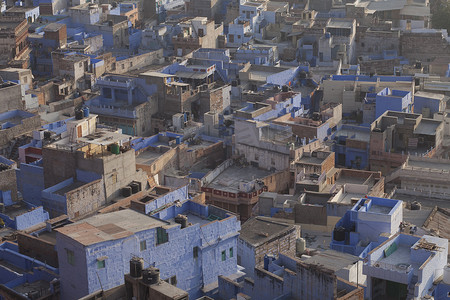俯瞰印度拉贾斯坦邦焦特布尔的蓝色城市
