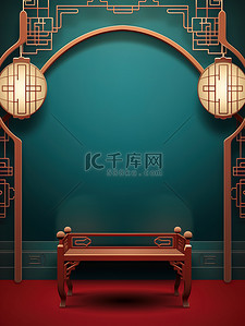 古典电商背景图片_中国风古典建筑深绿色背景20