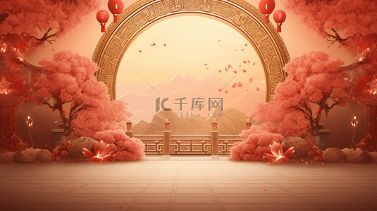 中秋节背景背景图片_中国风古典山水庆新春背景2