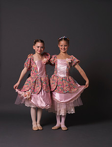两个粉色造型的芭蕾舞女演员