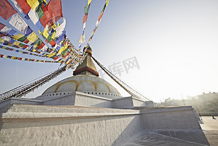 古代场所摄影照片_加德满都布达纳特祈祷旗尼泊尔