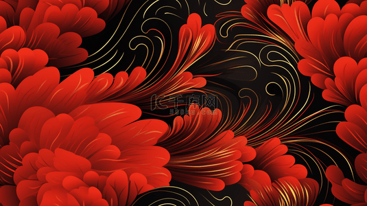中国风传统艺术背景图片_红金喜庆新年烫金富贵花开花纹底纹