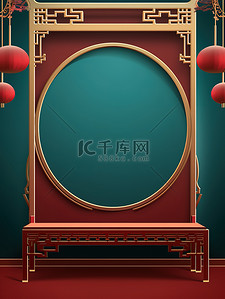 电商背景图片_中国风古典建筑深绿色背景19