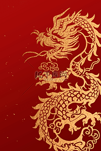 中国龙红背景图片_中国风龙年简约风红金底纹中式背景3