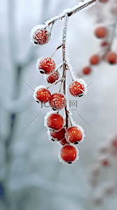 果枝背景图片_二十四节气霜降节气红果枝