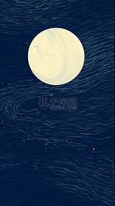 中秋蓝色月亮背景图片_蓝色夜空中秋节明月质感背景