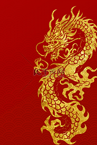 中国风龙年简约风红金底纹中式背景23