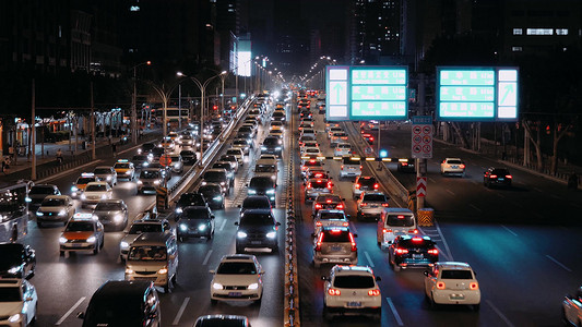 武汉城市交通车水马龙夜景实拍
