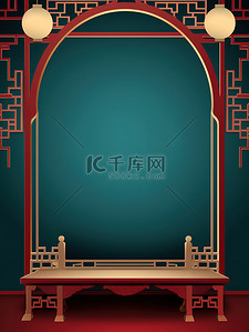 古典电商背景图片_中国风古典建筑深绿色背景11