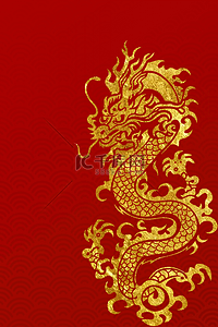 中国风龙年简约风红金底纹中式背景29