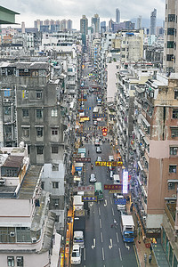 人满为患摄影照片_香港油麻地繁华市景