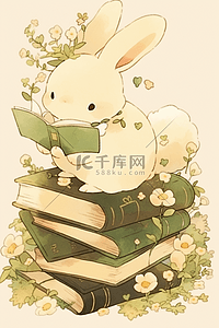 小兔子背景图片_认真读书的小兔子
