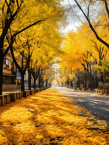 金黄色深秋行道树风景背景8