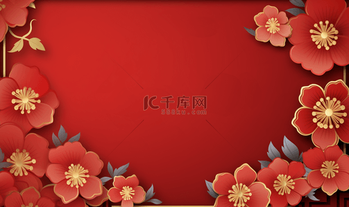 中国节日边框背景图片_红色花朵边框春节新年海报背景