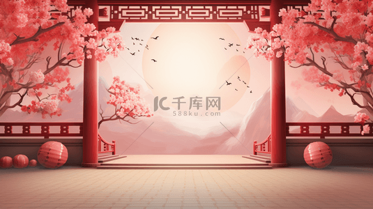 古典中国风新年背景图片_红色中国风古典吉祥喜庆背景15