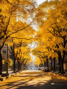 金黄色深秋行道树风景背景15