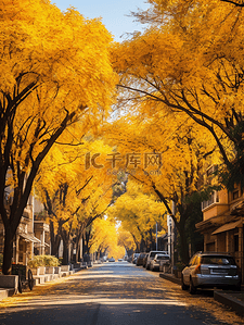 金黄色深秋行道树风景背景1