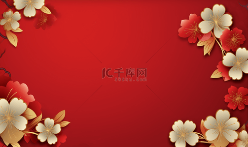 红色花朵海报背景背景图片_花朵边框春节新年海报背景