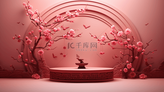 古典传统风背景图片_红色中国风传统古典梅花背景16
