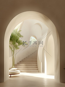 浅米色背景图片_拱形走廊浅米色室内建筑背景15