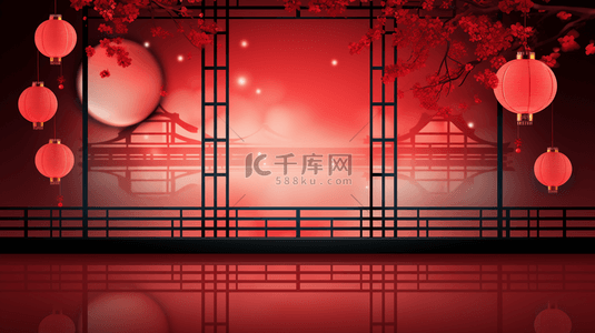 中国风梅花灯笼背景图片_红色中国风传统古典吉祥喜庆背景2