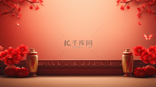 红色中国风传统古典梅花背景8