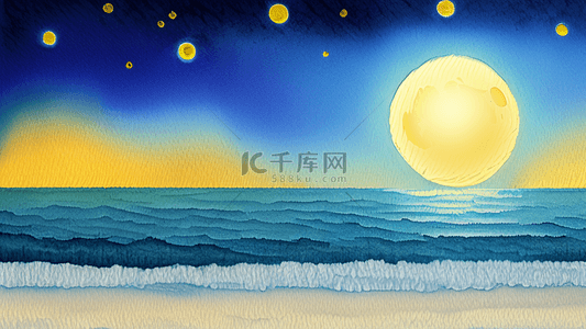 水彩水粉质感中秋节明月背景