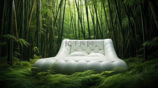 竹林中摆放着一张舒服的床1