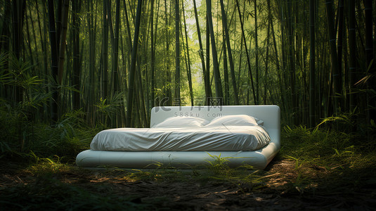 草丛的背景图片_竹林中摆放着一张舒服的床17