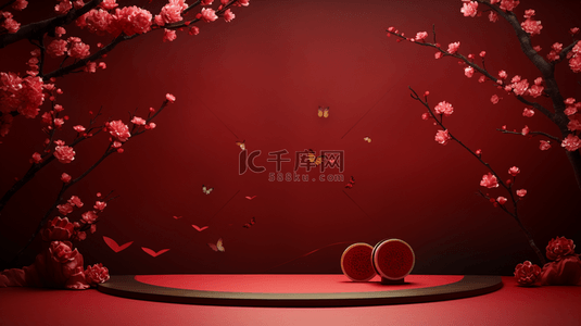 狮子中国背景图片_红色中国风传统古典梅花背景7