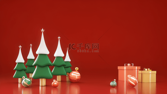 红色电商展台背景图片_红色电商展台圣诞节圣诞树展台背景