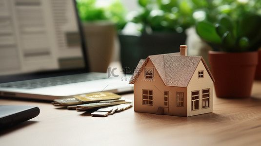 房贷下降背景图片_办公桌上的小房子房产交易背景6