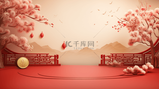 树枝梅花背景图片_红色中国风传统古典梅花背景11